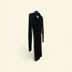 Michael Kors Black Long-Sleeve Zip-Up Midi Dress with White Contrast Tape
